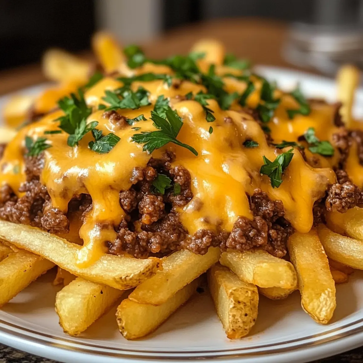 Pommes Frites mit Hackfleisch und Cheddar Traum-Rezept