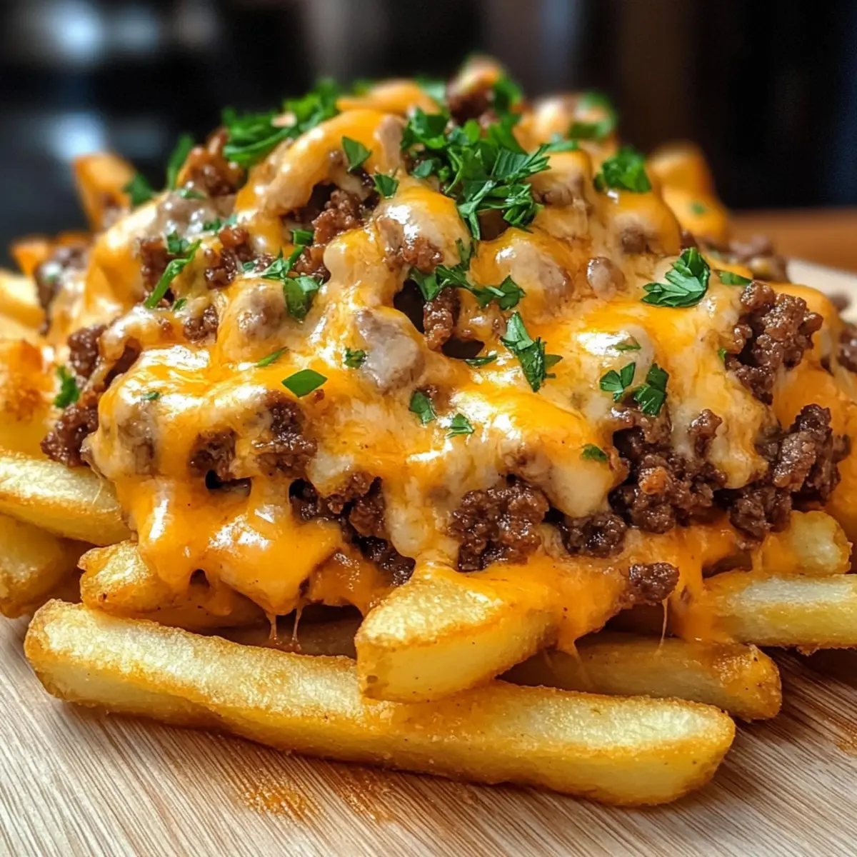 Pommes Frites mit Hackfleisch und Cheddar leicht gemacht