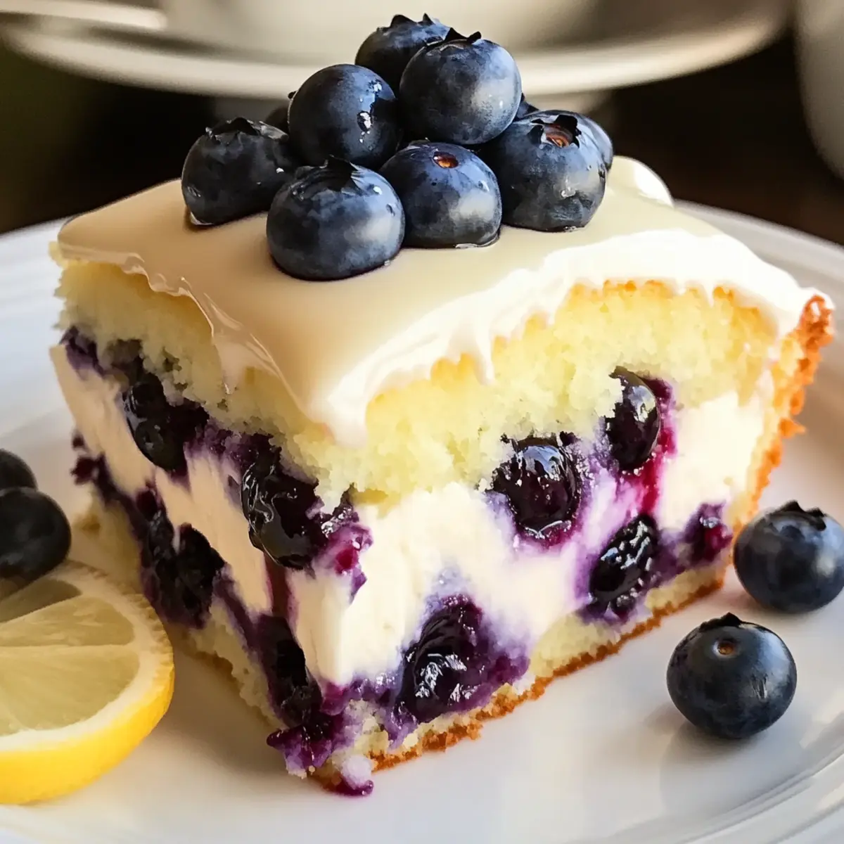 Zitronen-Blaubeer-Kuchen mit Cheesecake-Guss