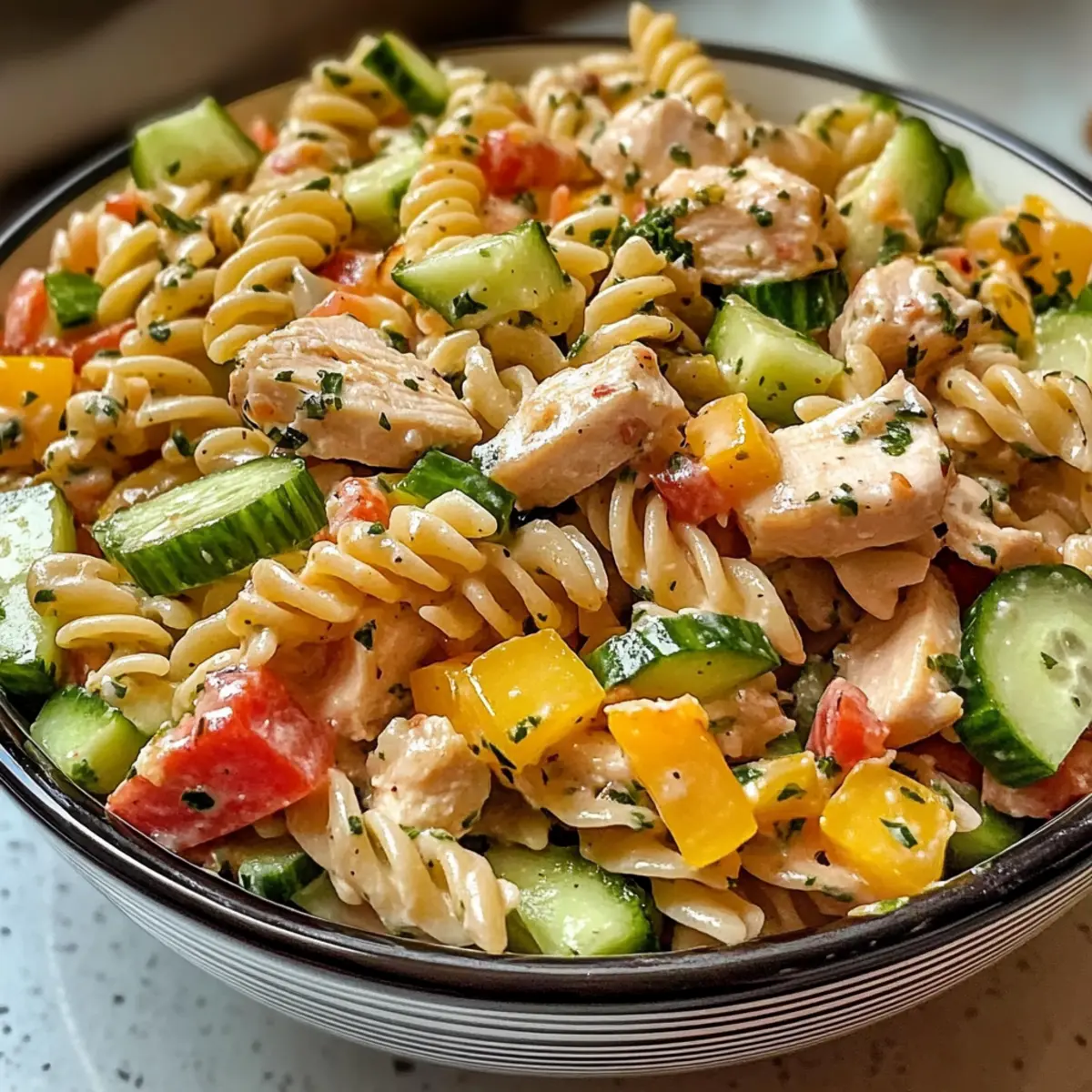 Unwiderstehlicher Barbecue Hähnchen Nudelsalat für den Sommer