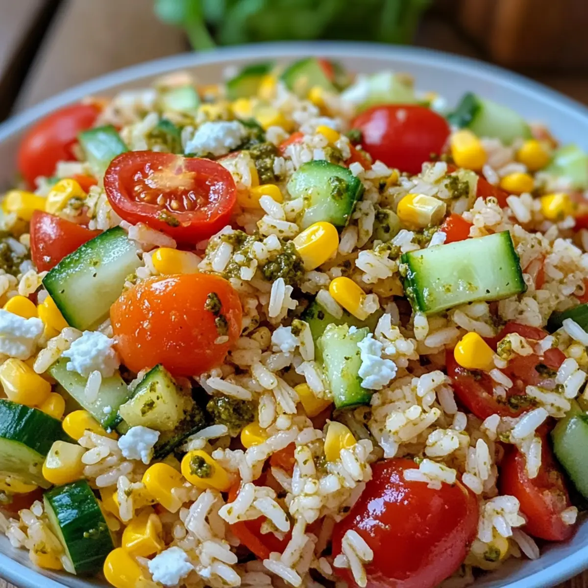 Bunter Reissalat mit Pesto-Dressing für den Sommer