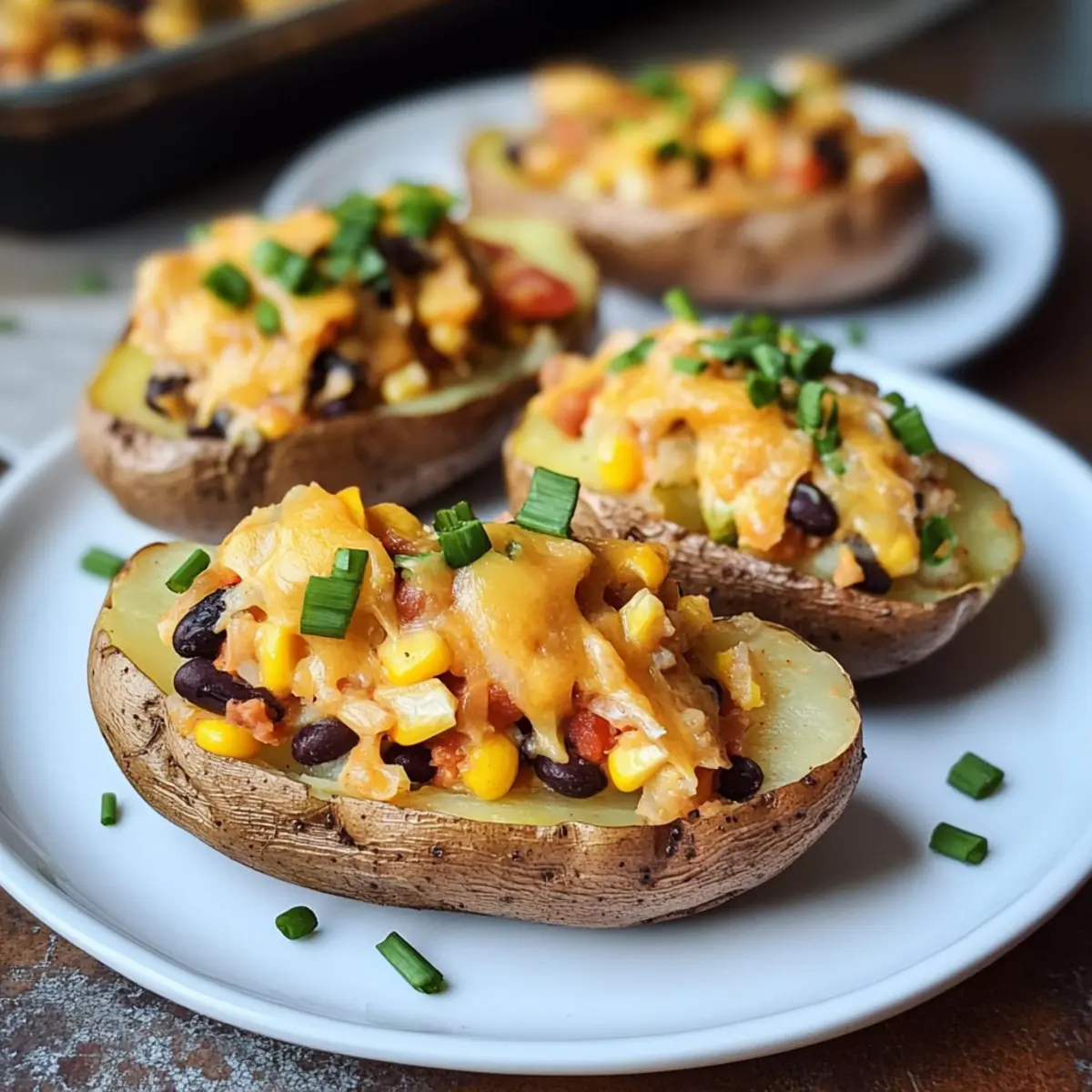 Gefüllte Ofenkartoffeln mit Gemüse und veganem Käse