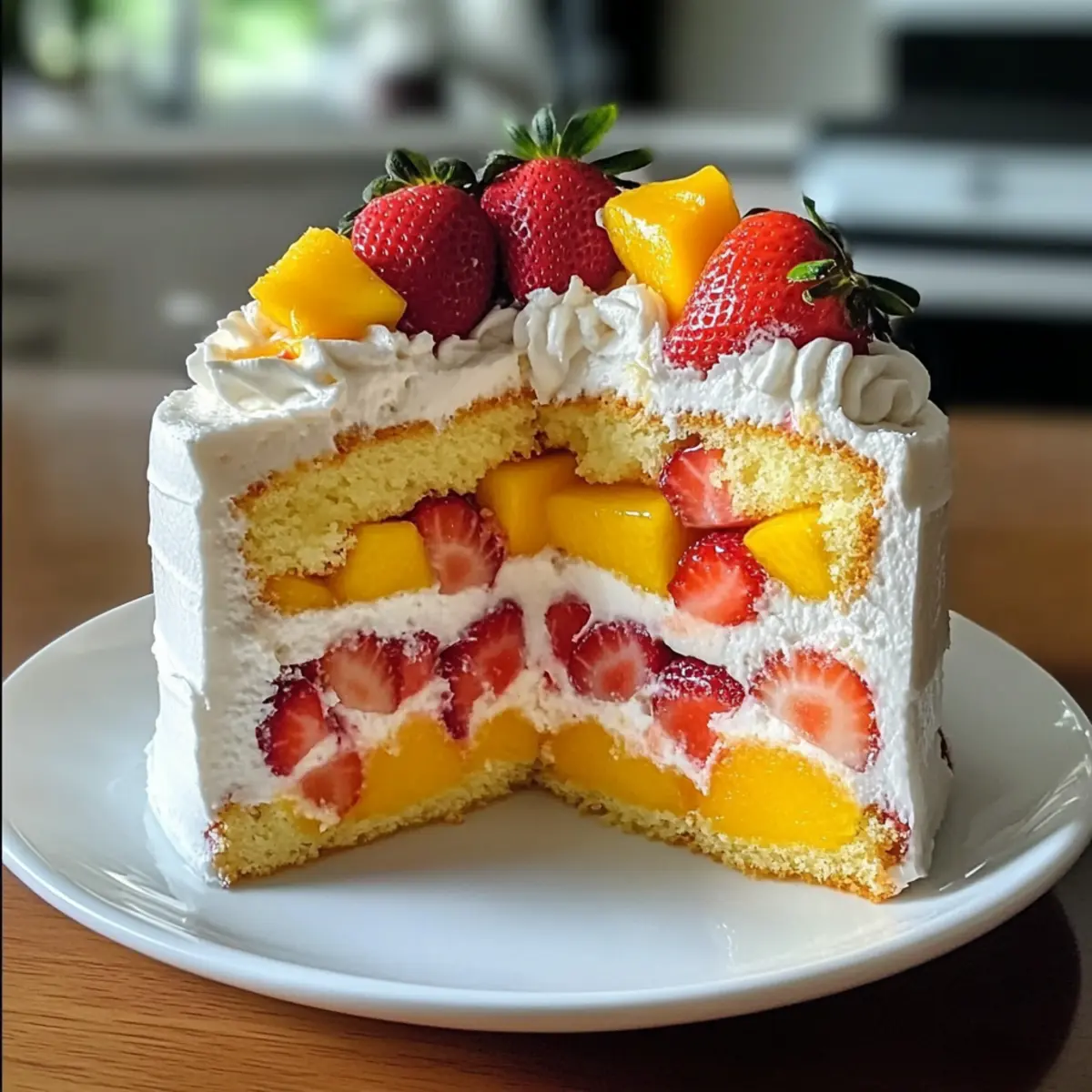 Erdbeer-Mango-Split-Kuchen für tropische Genussmomente