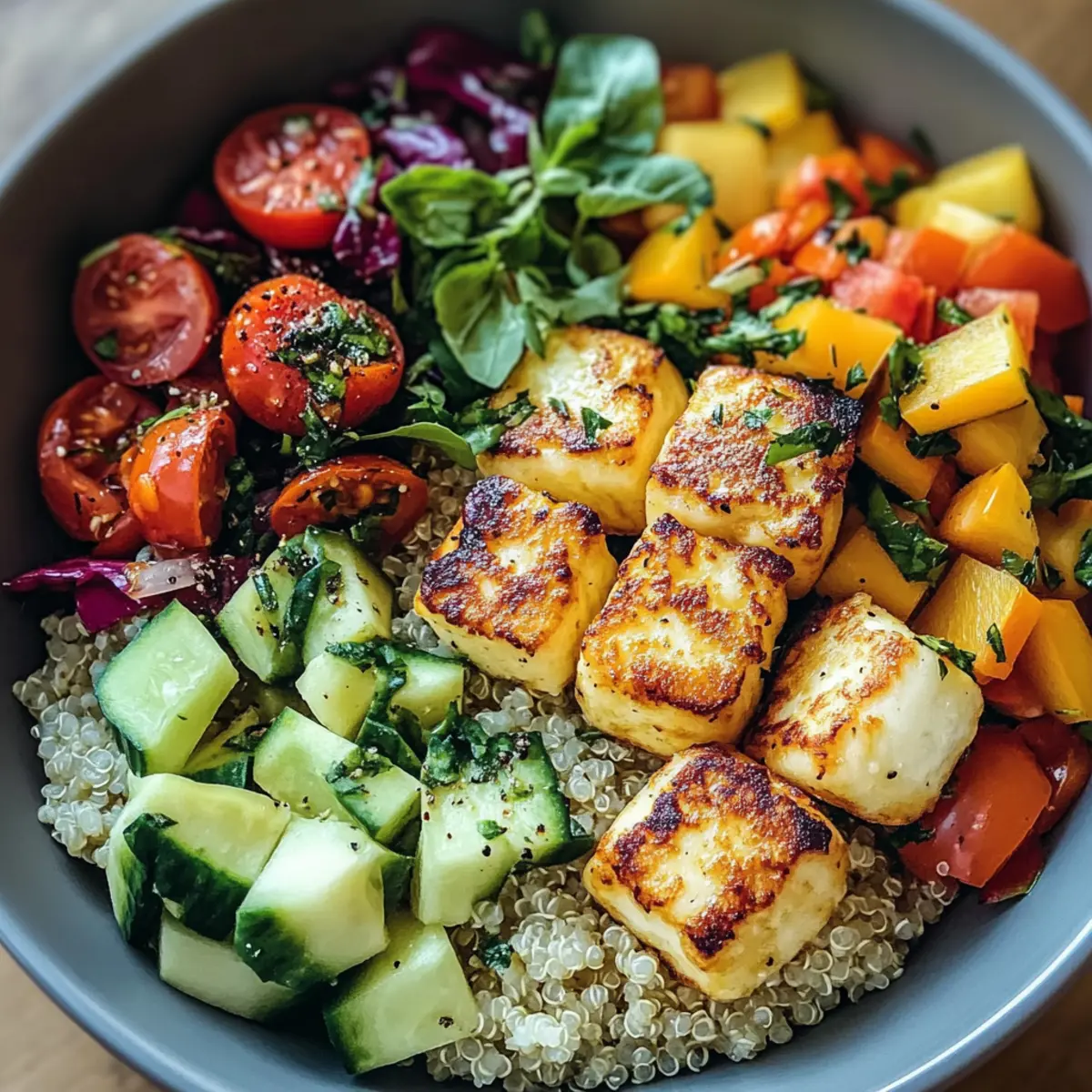 Knusprige Halloumi-Bowl für ein gesundes Abendessen