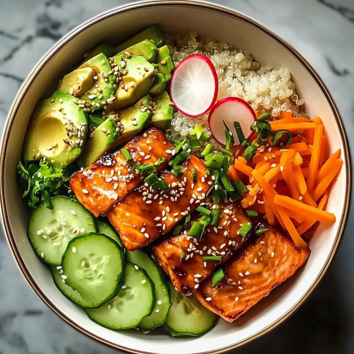 Knusprige Lachs-Bowls mit Gemüse und Quinoa