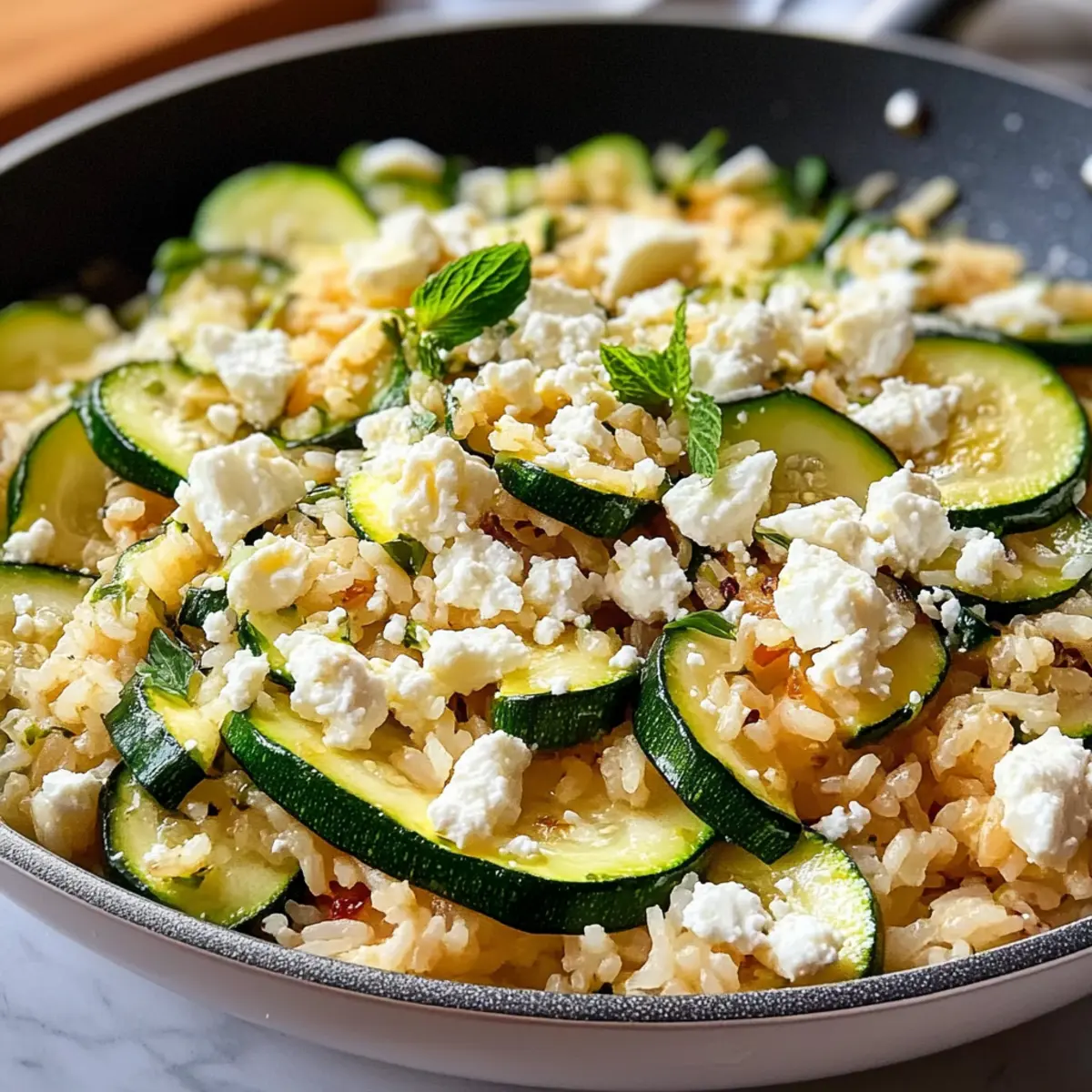 Köstliche Mediterrane Zucchini-Reis-Pfanne mit Feta