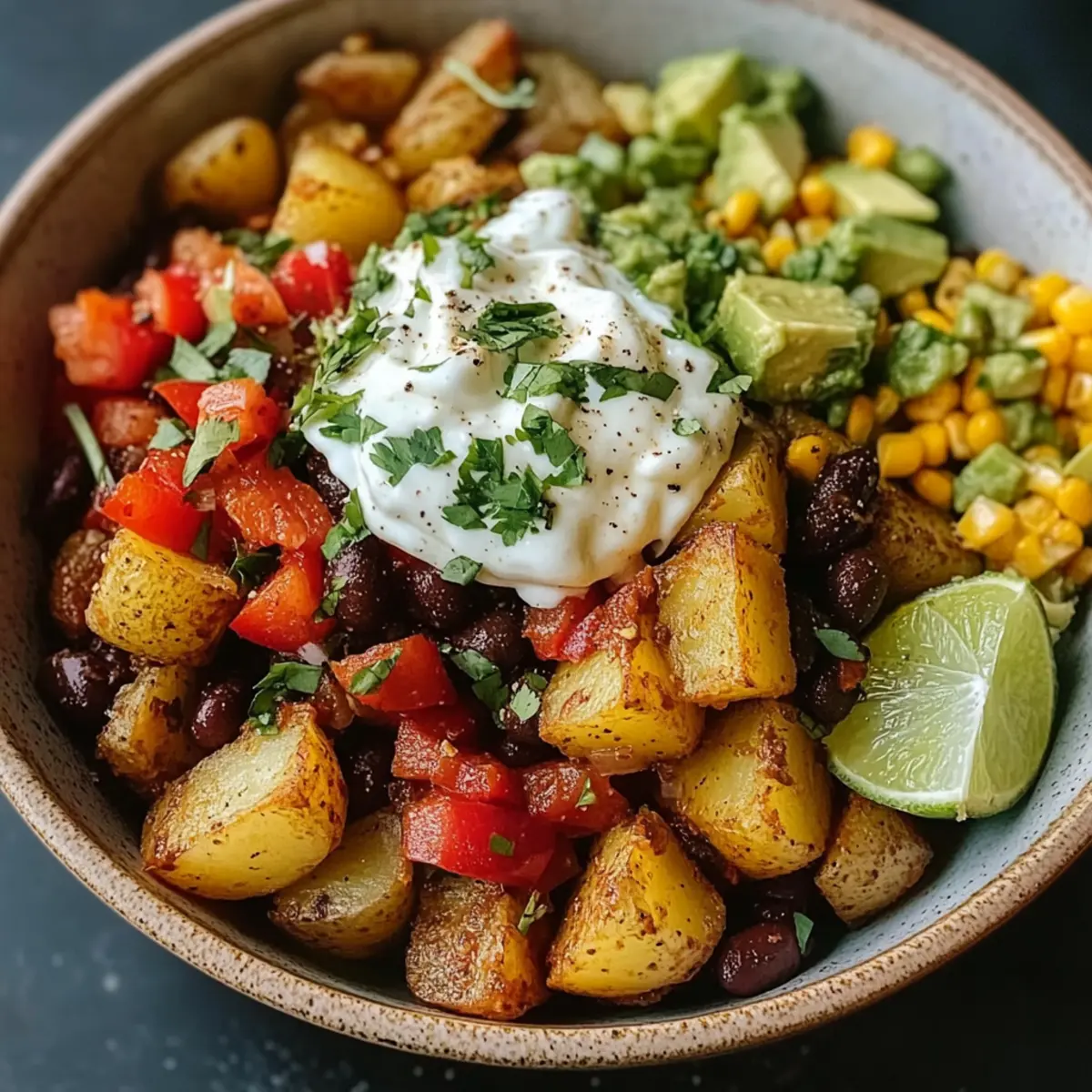 Schnelle Kartoffel Taco Schüssel Mahlzeit Vorbereitung
