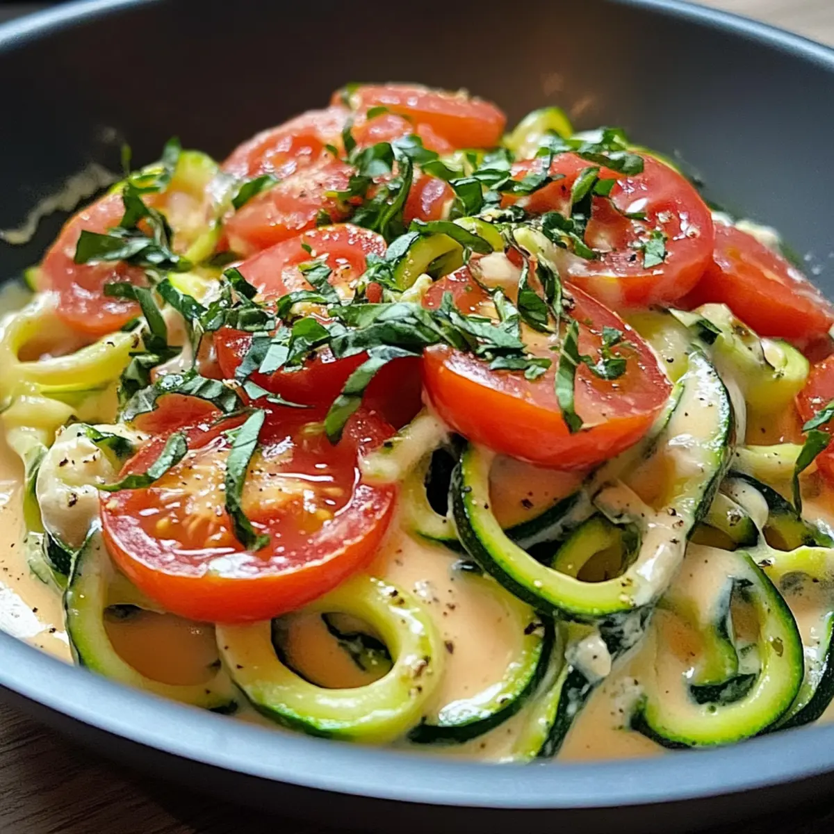 Zucchininudeln mit Frischkäse und Tomaten leicht gemacht